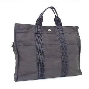 Hermes Black Canvas Laptop Tote Bag
